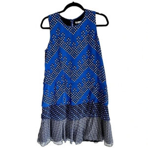 Diane von Furstenberg Women's Blue Silk Tiered Sleeveless Dress Size M GUC